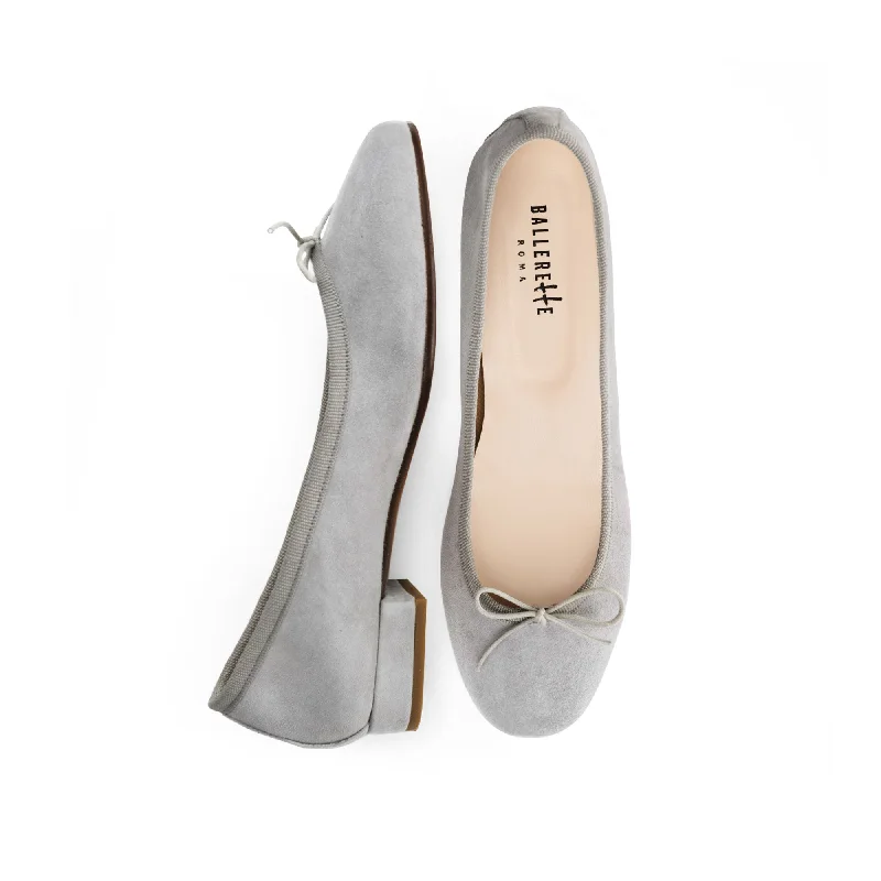 Women's Bow - Embellished Ballet Flats with a Platform Sole in Red for Added Height Light gray suede medium heel ballerinas Women's Bow - Embellished Ballet Flats with a Platform Sole in Red for Added Height Light gray suede medium heel ballerinas