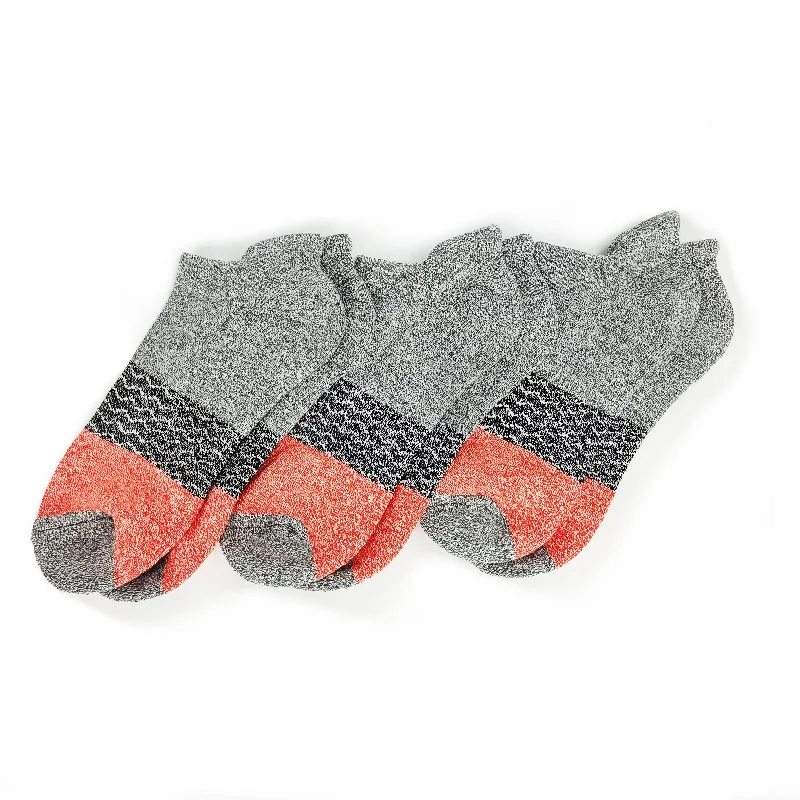 Tri-Block Ankle Sock 3-Pack - Dark Gray and Coral Pink