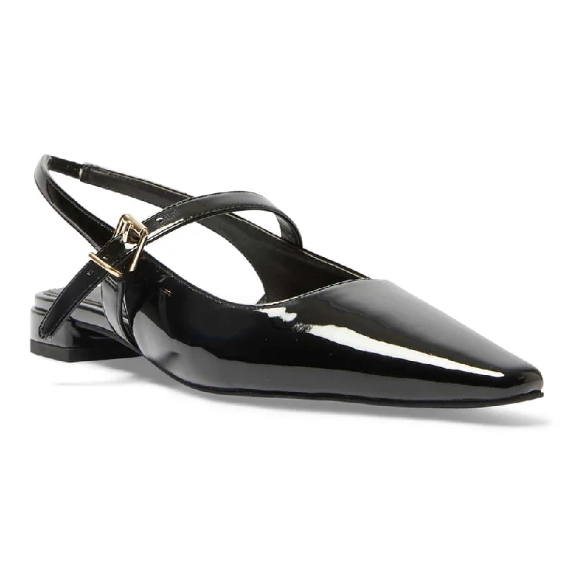 Women's Geometric - Patterned Ballet Flats in Multicolor for a Fashion - Forward Look Bianca Flat in Black Patent