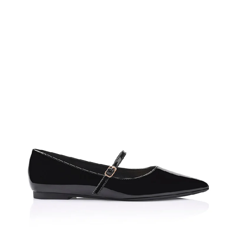 Women's Bow - Embellished Ballet Flats with a Platform Sole in Red for Added Height Iguana Mary Jane Flats - Black Patent Women's Bow - Embellished Ballet Flats with a Platform Sole in Red for Added Height Iguana Mary Jane Flats - Black Patent