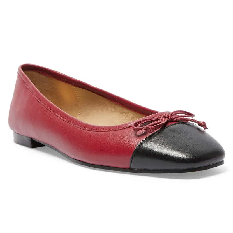 Women's Bow - Embellished Ballet Flats with a Platform Sole in Red for Added Height Trella Flat in Black And Red Leather Women's Bow - Embellished Ballet Flats with a Platform Sole in Red for Added Height Trella Flat in Black And Red Leather