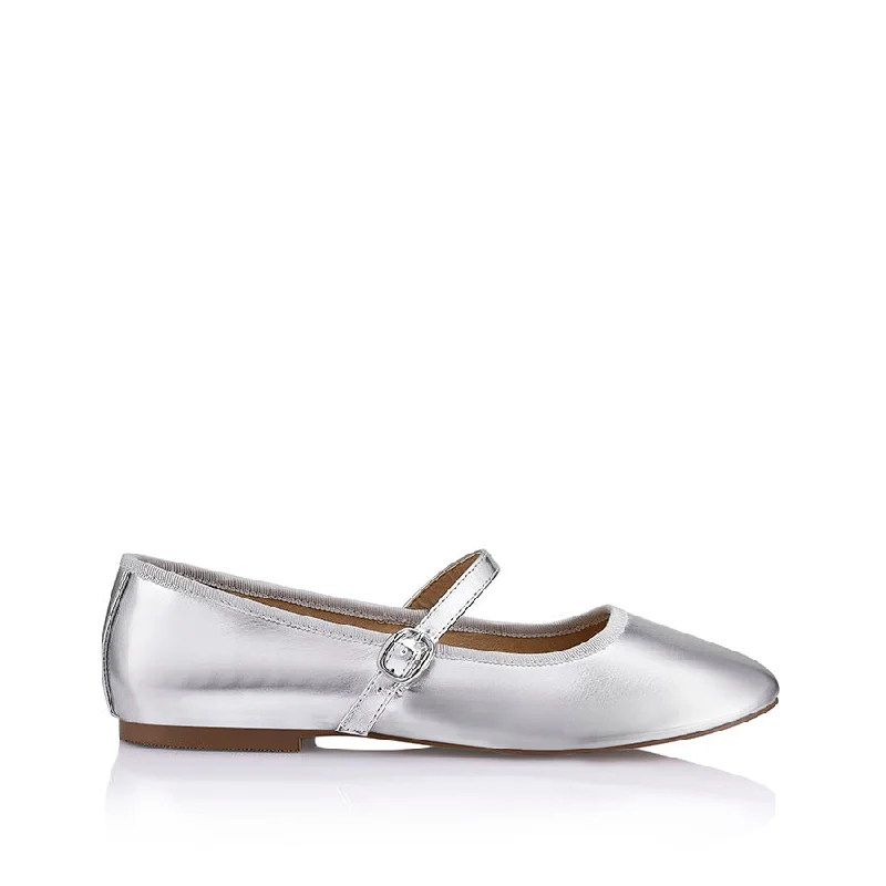 Women's Metallic Foil - Finish Ballet Flats in Gold for a Glamorous Night Out Bambi Mary-Jane Flats - Silver Smooth Women's Metallic Foil - Finish Ballet Flats in Gold for a Glamorous Night Out Bambi Mary-Jane Flats - Silver Smooth