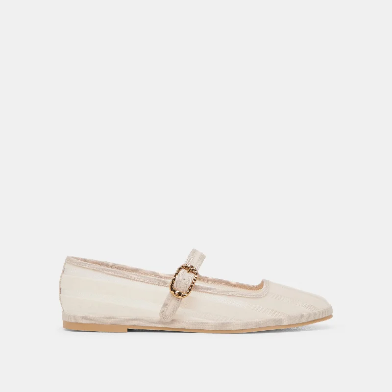 Women's Embroidered Floral Pattern Ballet Flats in White for a Spring - Inspired Outfit TAMEKA BALLET FLATS BONE STRIPE MESH Women's Embroidered Floral Pattern Ballet Flats in White for a Spring - Inspired Outfit TAMEKA BALLET FLATS BONE STRIPE MESH
