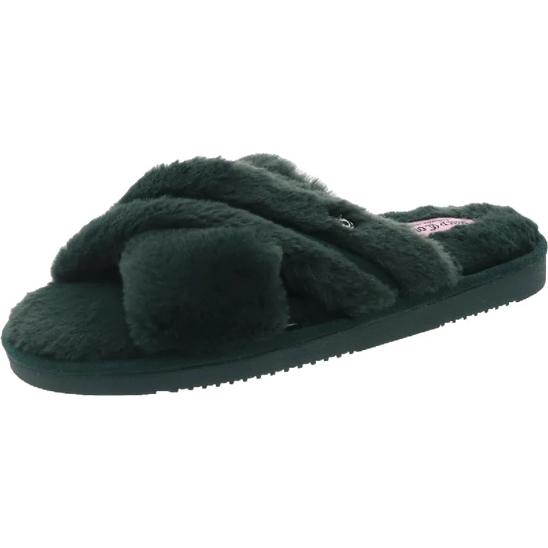 JCJOVIE Womens Criss-Cross Faux Fur Slide Slippers