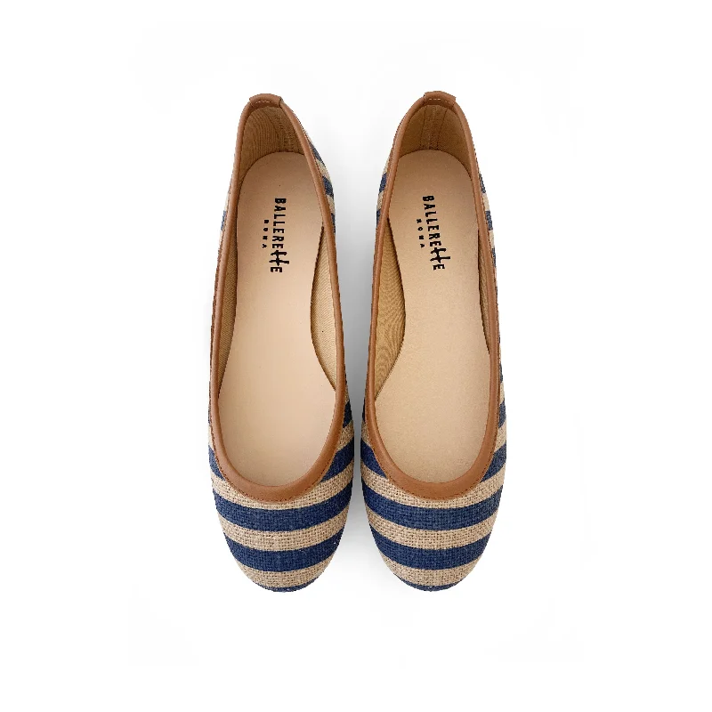 Women's Memory Foam Insole Ballet Flats in Pink for Extra Comfort Blue striped jute ballet flats Women's Memory Foam Insole Ballet Flats in Pink for Extra Comfort Blue striped jute ballet flats