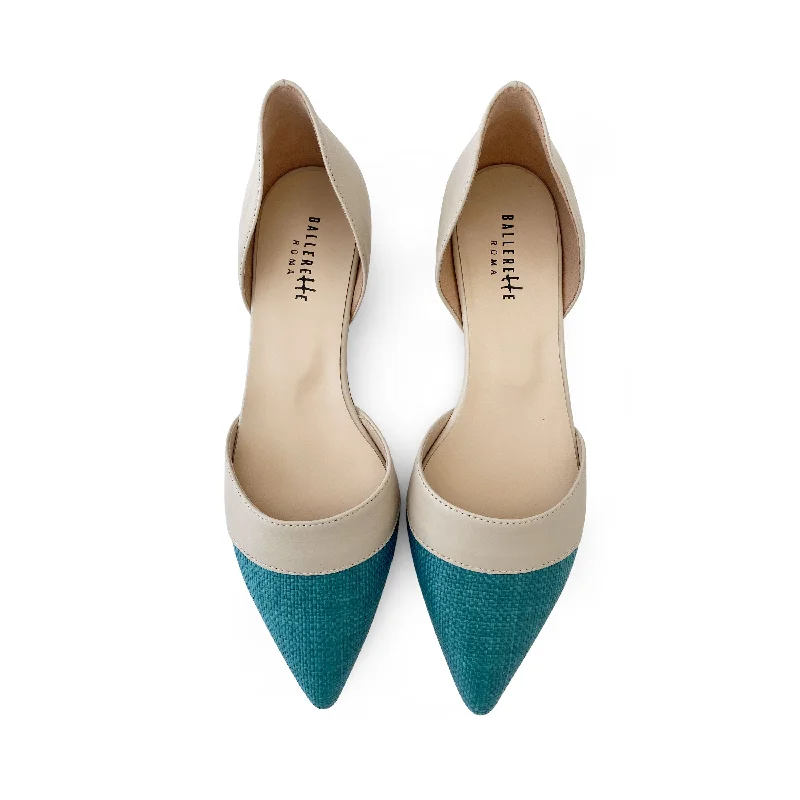 Women's Memory Foam Insole Ballet Flats in Pink for Extra Comfort Teal jute d'Orsay ballet flats with beige leather details Women's Memory Foam Insole Ballet Flats in Pink for Extra Comfort Teal jute d'Orsay ballet flats with beige leather details