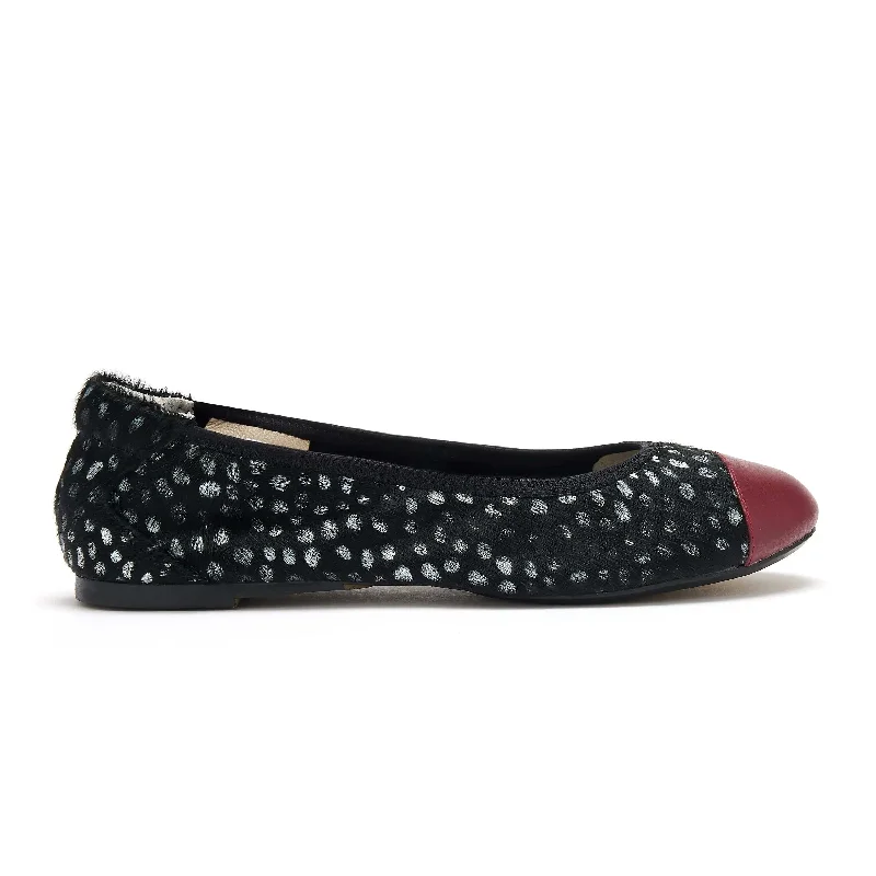 Women's Fur - Lined Ballet Flats in Tan for a Cozy Winter Option Harrow  - Silver Leopard with Burgundy Toe Cap