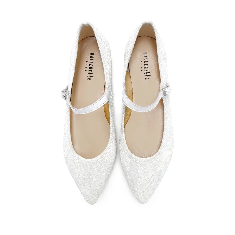 Women's Bow - Embellished Ballet Flats with a Platform Sole in Red for Added Height White Lace Bridal Mary Jane Ballet Flats Women's Bow - Embellished Ballet Flats with a Platform Sole in Red for Added Height White Lace Bridal Mary Jane Ballet Flats