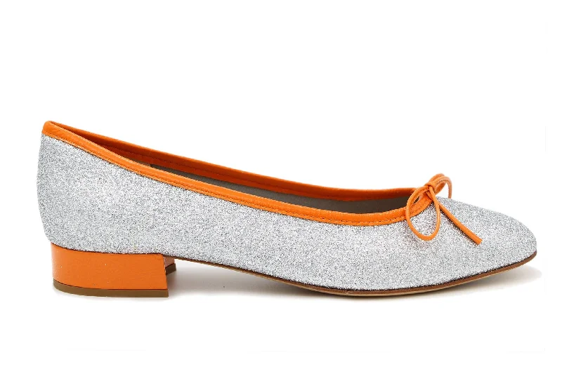 Women's Metallic Foil - Finish Ballet Flats in Gold for a Glamorous Night Out FABUCCI Silver Shimmer Ballet Flat with Orange Trim Women's Metallic Foil - Finish Ballet Flats in Gold for a Glamorous Night Out FABUCCI Silver Shimmer Ballet Flat with Orange Trim