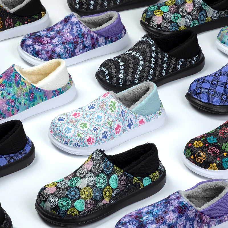 Paw Print Faux Fur Lined Slipper Shoes with Comfort Heel