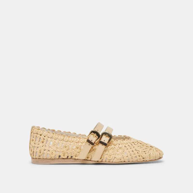 Women's Embroidered Floral Pattern Ballet Flats in White for a Spring - Inspired Outfit BAYLEE SUNFLOWER BALLET FLATS LT NATURAL MACRAME Women's Embroidered Floral Pattern Ballet Flats in White for a Spring - Inspired Outfit BAYLEE SUNFLOWER BALLET FLATS LT NATURAL MACRAME