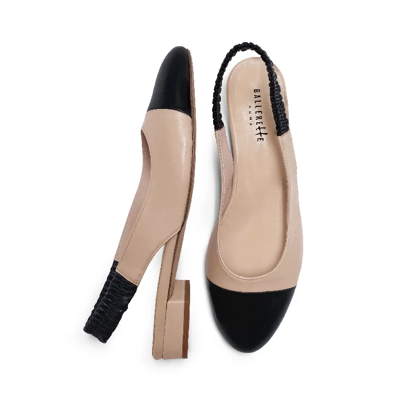 Women's Bow - Embellished Ballet Flats with a Platform Sole in Red for Added Height Blush and Black Leather Slingback Ballet Flats Women's Bow - Embellished Ballet Flats with a Platform Sole in Red for Added Height Blush and Black Leather Slingback Ballet Flats