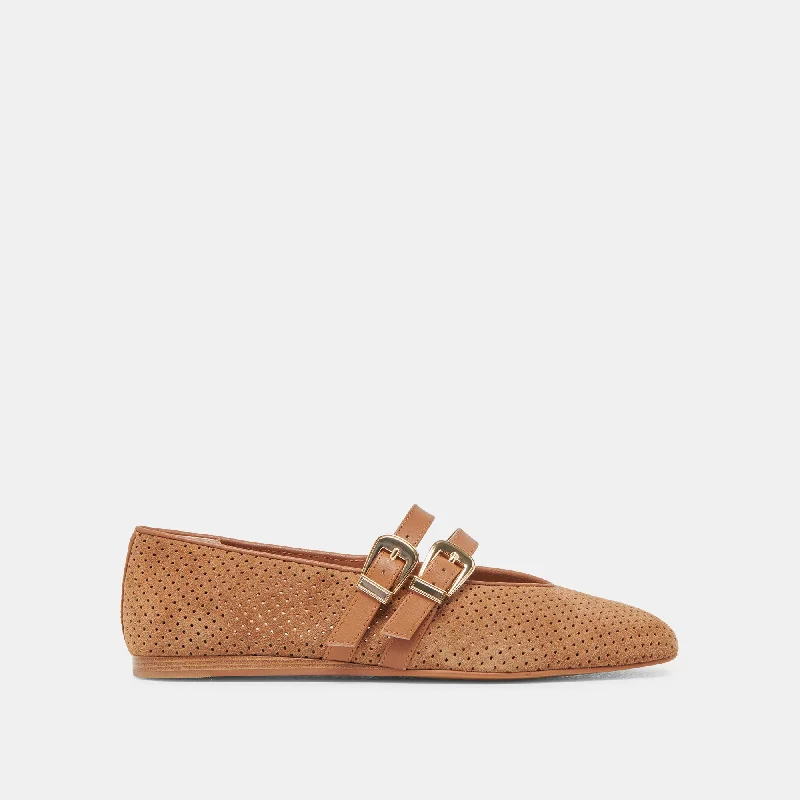 Women's Fur - Lined Ballet Flats in Tan for a Cozy Winter Option BAYLEE BALLET FLATS PECAN PERFORATED SUEDE Women's Fur - Lined Ballet Flats in Tan for a Cozy Winter Option BAYLEE BALLET FLATS PECAN PERFORATED SUEDE