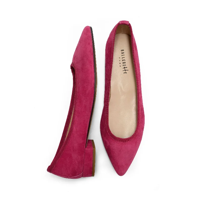 Women's Bow - Embellished Ballet Flats with a Platform Sole in Red for Added Height Pointed toe plum suede ballet flats Women's Bow - Embellished Ballet Flats with a Platform Sole in Red for Added Height Pointed toe plum suede ballet flats
