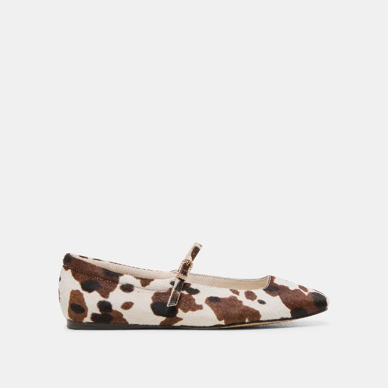 Women's Fur - Lined Ballet Flats in Tan for a Cozy Winter Option REYES BALLET FLATS COCOA TAURUS CALF HAIR Women's Fur - Lined Ballet Flats in Tan for a Cozy Winter Option REYES BALLET FLATS COCOA TAURUS CALF HAIR
