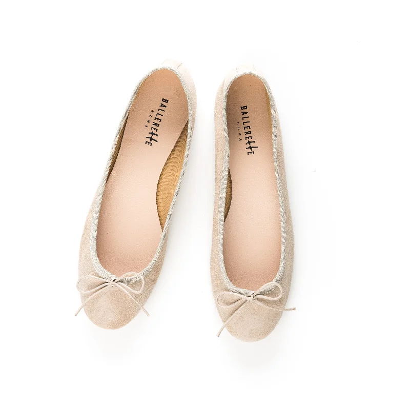 Women's Metallic Foil - Finish Ballet Flats in Gold for a Glamorous Night Out Beige suede ballet flats Women's Metallic Foil - Finish Ballet Flats in Gold for a Glamorous Night Out Beige suede ballet flats