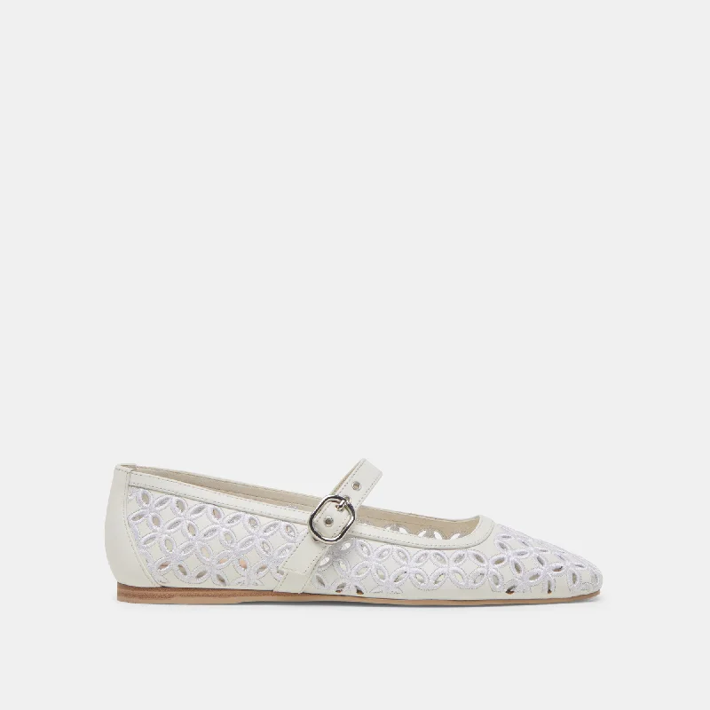 Women's Glitter - Embellished Ballet Flats in Silver for a Sparkly Party Look RODNI EYELET PERF BALLET FLATS TRUE WHITE LEATHER Women's Glitter - Embellished Ballet Flats in Silver for a Sparkly Party Look RODNI EYELET PERF BALLET FLATS TRUE WHITE LEATHER