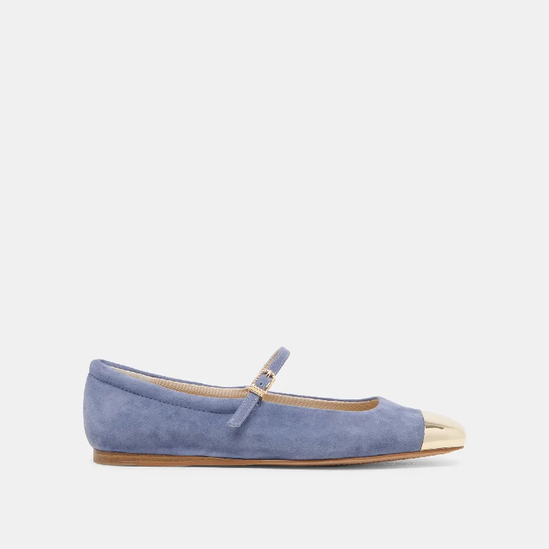 Women's Metallic Foil - Finish Ballet Flats in Gold for a Glamorous Night Out REYES TOE CAP BALLET FLATS BLUEBELL SUEDE Women's Metallic Foil - Finish Ballet Flats in Gold for a Glamorous Night Out REYES TOE CAP BALLET FLATS BLUEBELL SUEDE