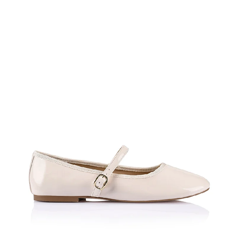 Women's Bow - Embellished Ballet Flats with a Platform Sole in Red for Added Height Bambi Mary-Jane Flats - Bone Patent Women's Bow - Embellished Ballet Flats with a Platform Sole in Red for Added Height Bambi Mary-Jane Flats - Bone Patent