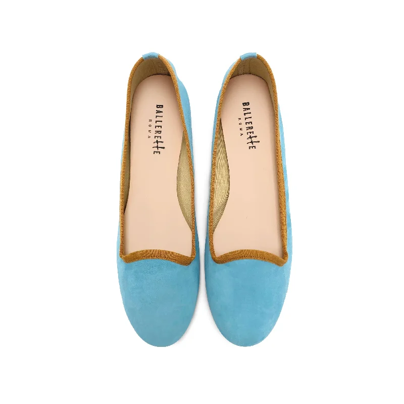 Women’s Aqua Blue Suede Loafers with Ochre Details