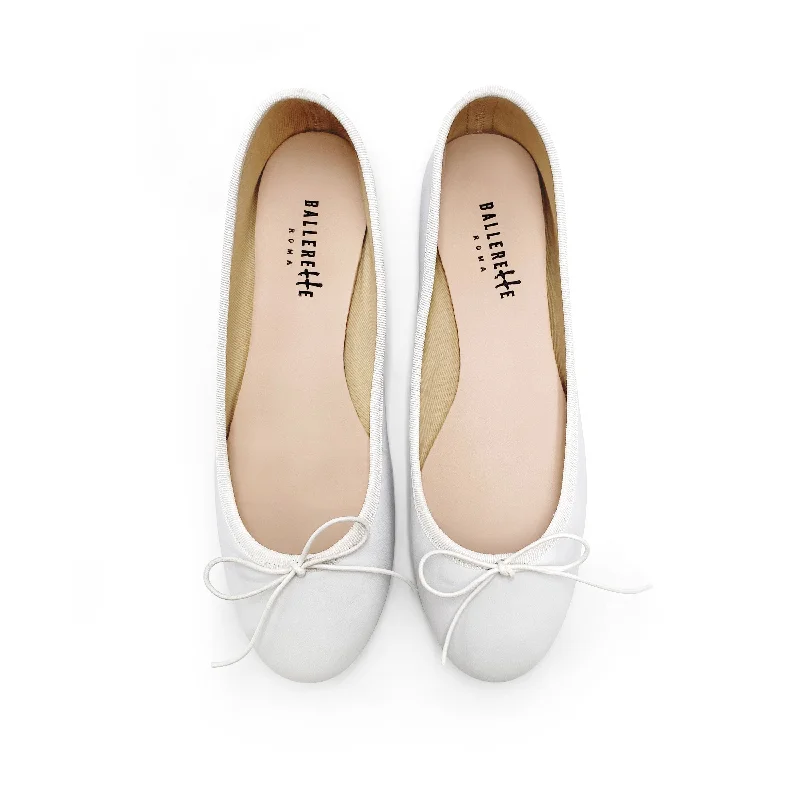 Women's Bow - Embellished Ballet Flats with a Platform Sole in Red for Added Height White leather ballet flats Women's Bow - Embellished Ballet Flats with a Platform Sole in Red for Added Height White leather ballet flats