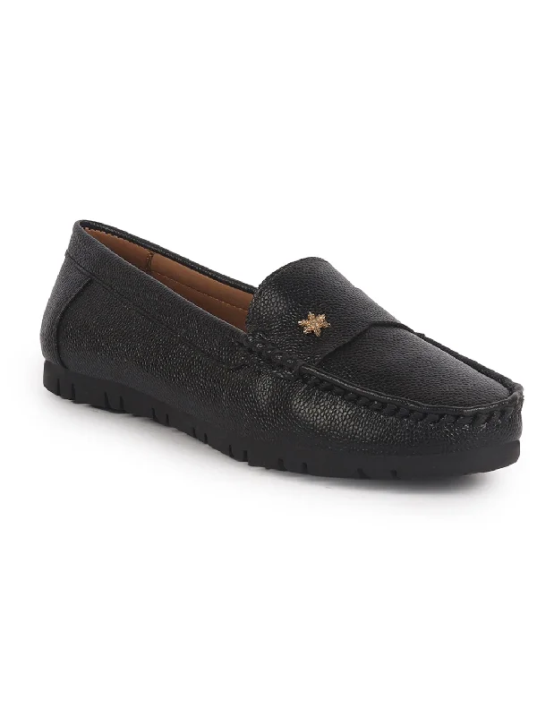 Women Black Textured Flat Comfortable Lightweight Slip On Loafers|Office Shoe|Slip On Shoe|Anti Skid Rubber Sole Women Black Textured Flat Comfortable Lightweight Slip On Loafers|Office Shoe|Slip On Shoe|Anti Skid Rubber Sole