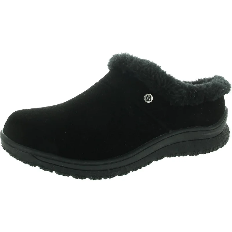 Womens Faux Fur Lined Suede Loafer Slippers