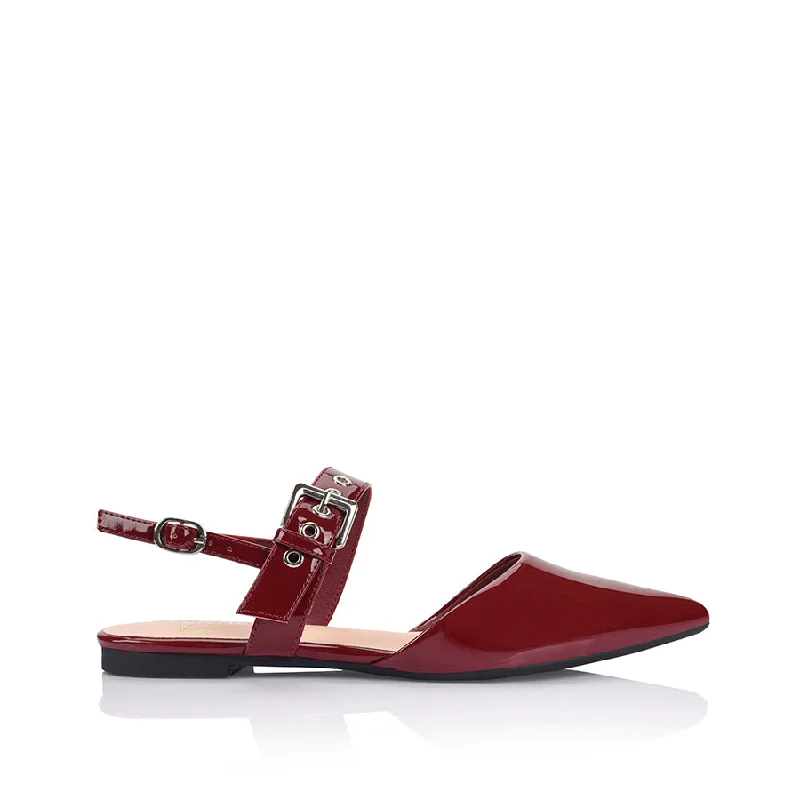 Women's Geometric - Patterned Ballet Flats in Multicolor for a Fashion - Forward Look Idaho Slingback Flats - Wine Patent
