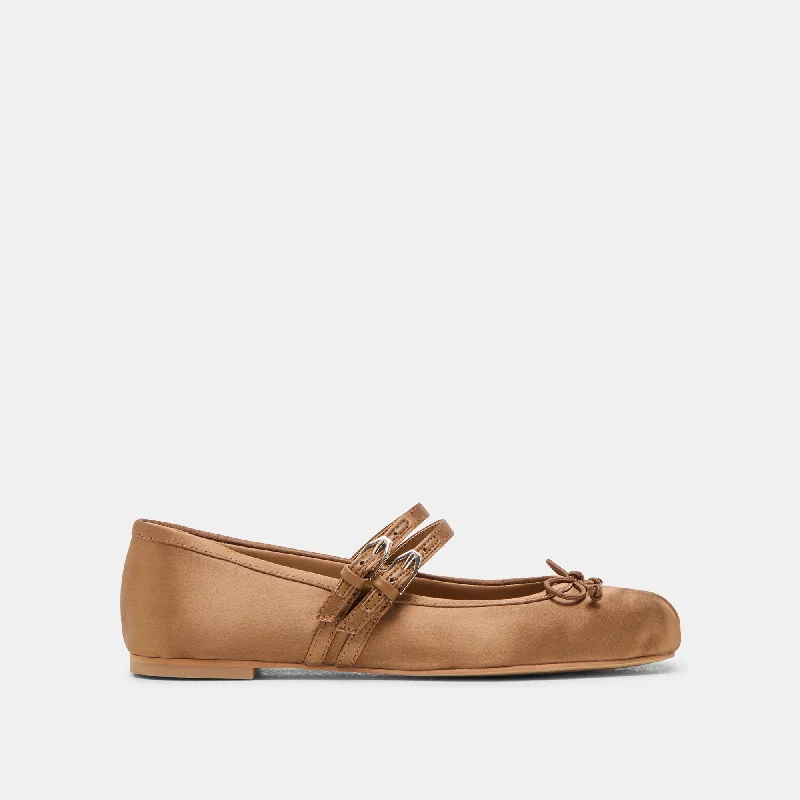 Women's Fur - Lined Ballet Flats in Tan for a Cozy Winter Option GIBSEN BALLET FLATS MID BROWN SATIN Women's Fur - Lined Ballet Flats in Tan for a Cozy Winter Option GIBSEN BALLET FLATS MID BROWN SATIN