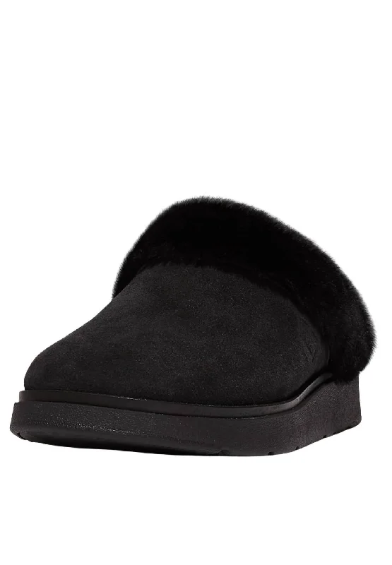 Women's Gen-Ff Shearling Collar Slippers In All Black