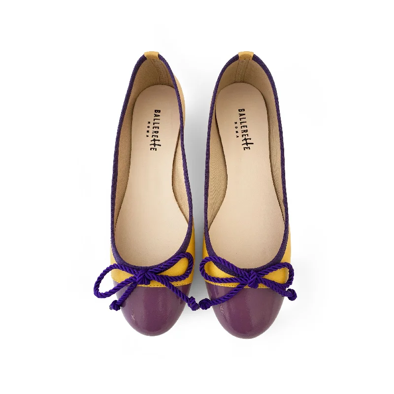 Women's Fur - Lined Ballet Flats in Tan for a Cozy Winter Option Yellow leather ballet flats with purple toe and bow Women's Fur - Lined Ballet Flats in Tan for a Cozy Winter Option Yellow leather ballet flats with purple toe and bow
