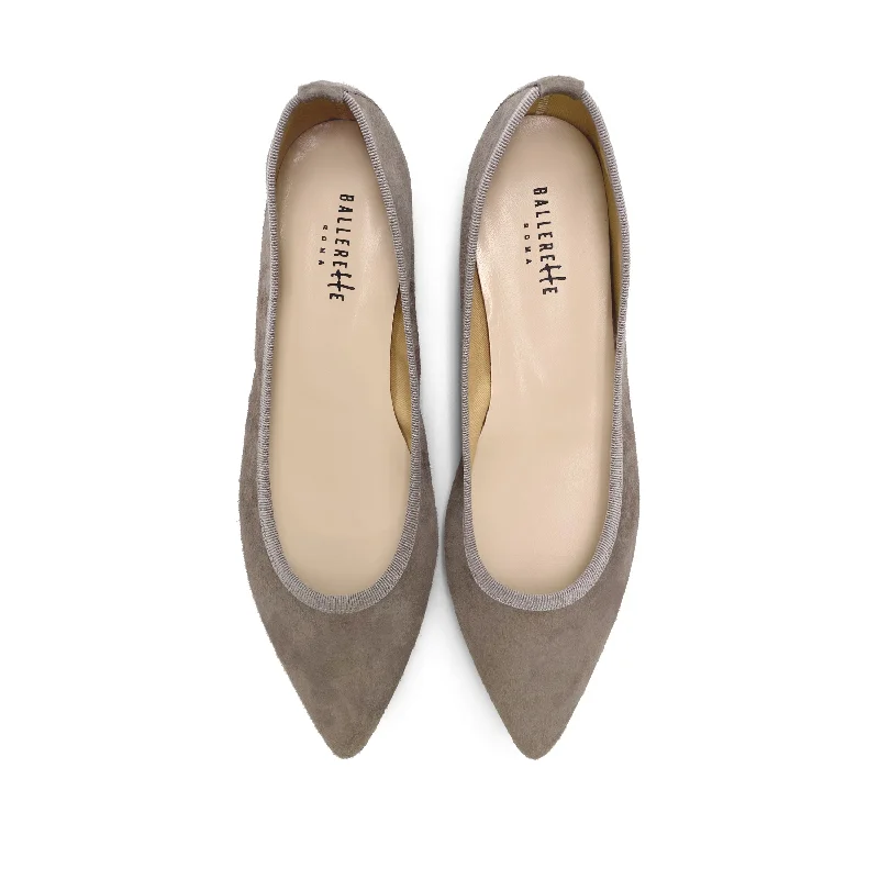 Women's Metallic Foil - Finish Ballet Flats in Gold for a Glamorous Night Out Pointed toe taupe suede ballet flats Women's Metallic Foil - Finish Ballet Flats in Gold for a Glamorous Night Out Pointed toe taupe suede ballet flats