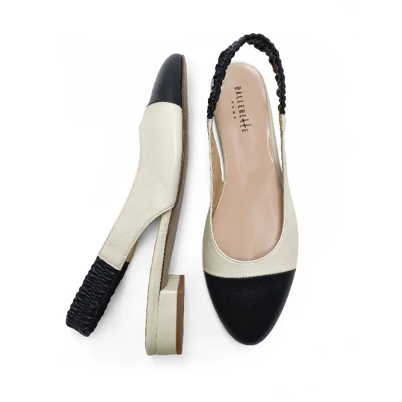 Women's Geometric - Patterned Ballet Flats in Multicolor for a Fashion - Forward Look Slingback ballet flats in ivory and black leather
