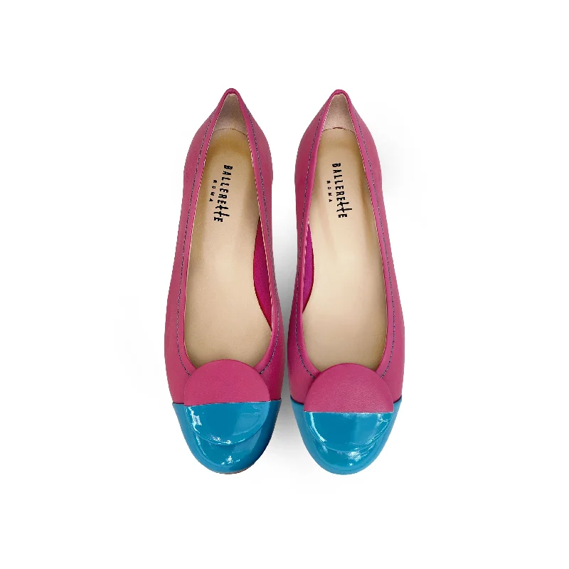 Women's Embroidered Floral Pattern Ballet Flats in White for a Spring - Inspired Outfit Fuchsia leather ballet flats with teal patent leather toe and stud Women's Embroidered Floral Pattern Ballet Flats in White for a Spring - Inspired Outfit Fuchsia leather ballet flats with teal patent leather toe and stud