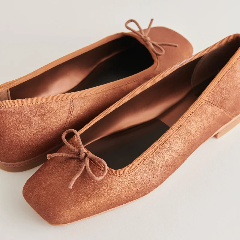 Women's Geometric - Patterned Ballet Flats in Multicolor for a Fashion - Forward Look ANISA BALLET FLATS COPPER METALLIC SUEDE - re:vita