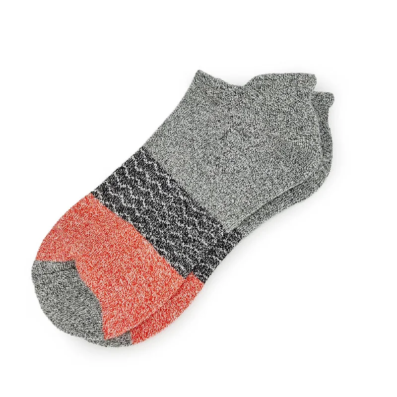 Tri-Block Ankle Socks - Dark Gray and Coral Pink