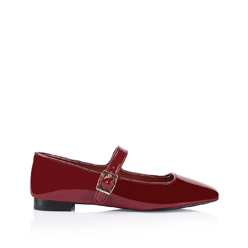 Women's Patent Leather Ballet Flats with Bow Detail in Black for a Classic Look Eden Mary Jane Flats - Wine Patent Women's Patent Leather Ballet Flats with Bow Detail in Black for a Classic Look Eden Mary Jane Flats - Wine Patent