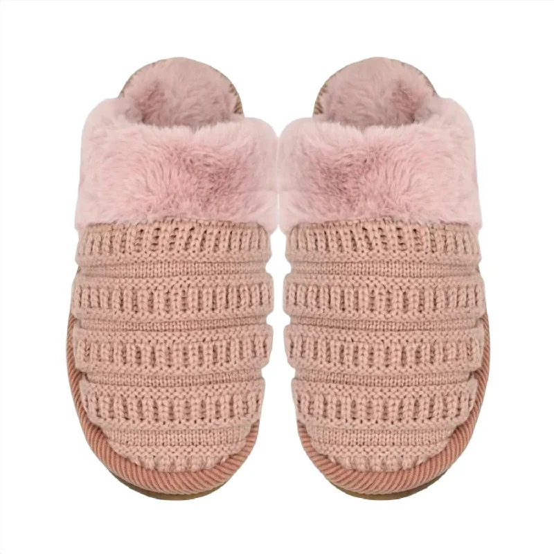 Ribbed Pattern Knitted Slippers In Blush Pink