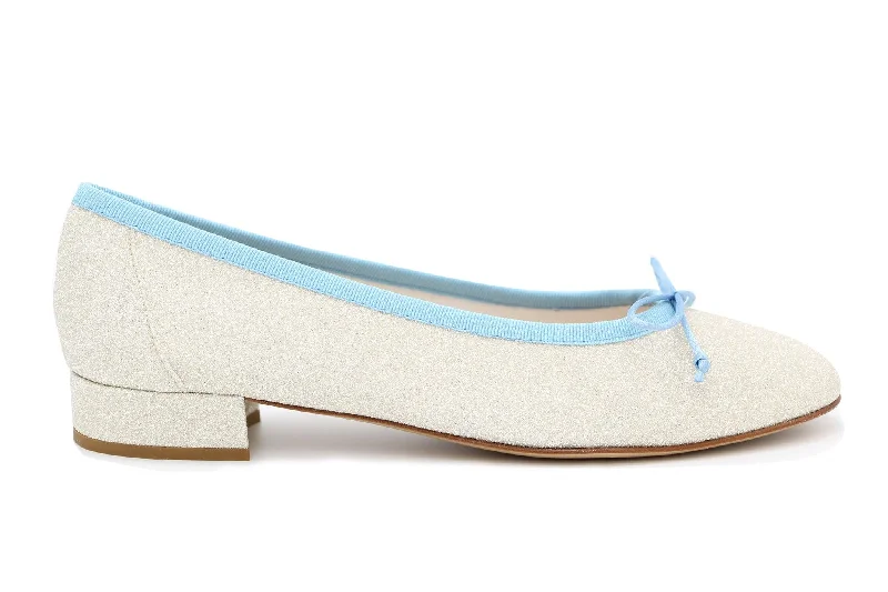 Women's Glitter - Embellished Ballet Flats in Silver for a Sparkly Party Look FABUCCI Silver Shimmer Ballet Flat with Blue Trim Women's Glitter - Embellished Ballet Flats in Silver for a Sparkly Party Look FABUCCI Silver Shimmer Ballet Flat with Blue Trim