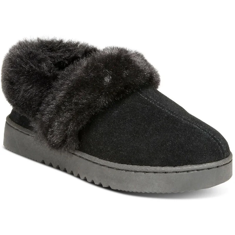 Womens Faux Fur Lined Suede Bootie Slippers