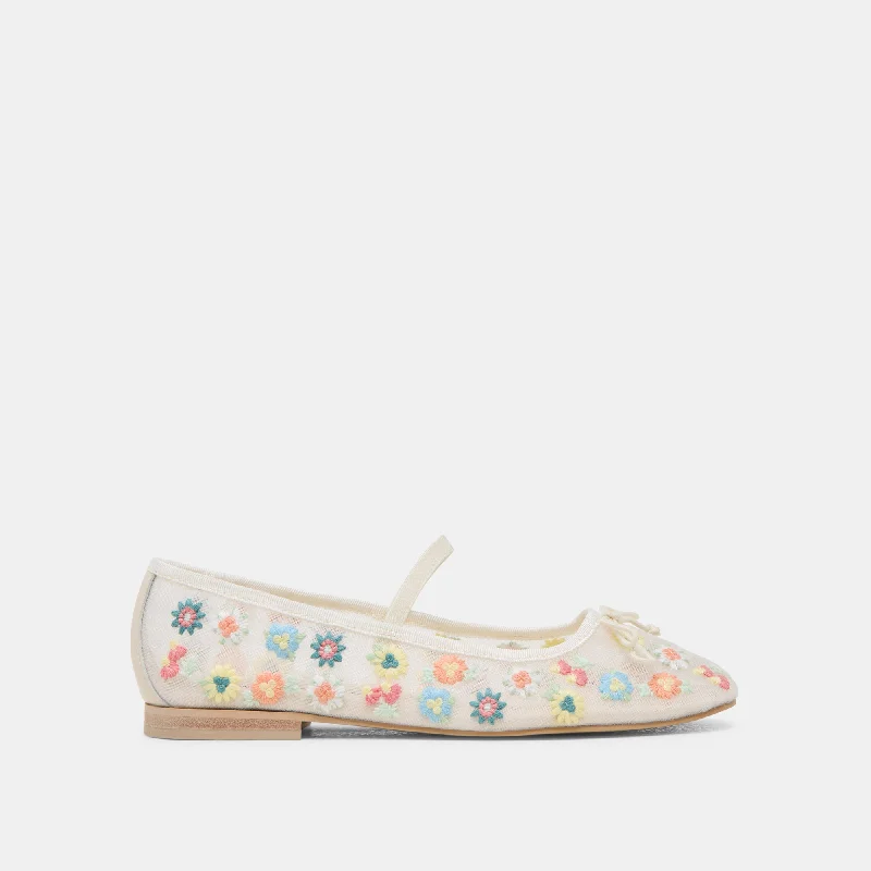 Women's Tassel - Trimmed Ballet Flats in Olive Green for a Trendy Twist CADEL FLORAL BALLET FLATS IVORY FLORAL MESH Women's Tassel - Trimmed Ballet Flats in Olive Green for a Trendy Twist CADEL FLORAL BALLET FLATS IVORY FLORAL MESH