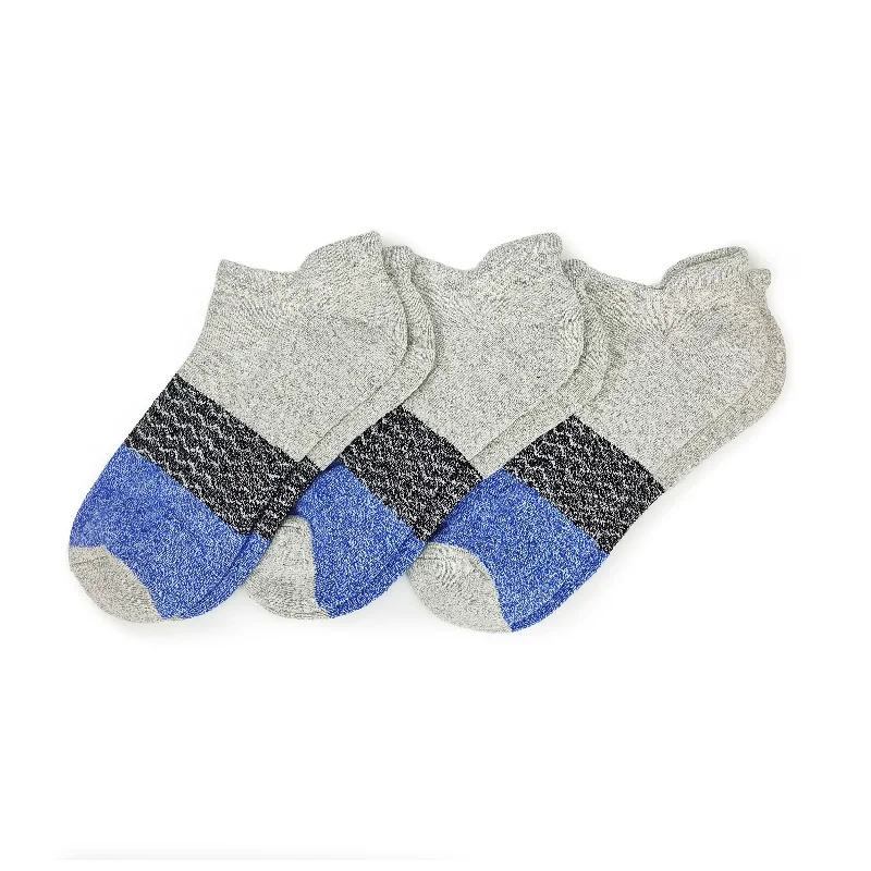 Tri-Block Ankle Sock 3-Pack - Gray and Blue