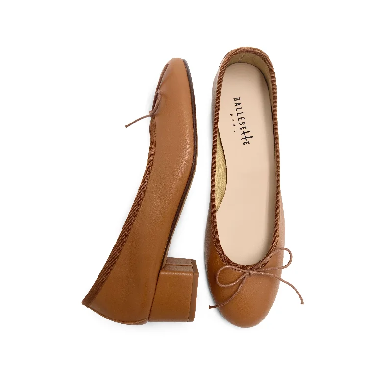 Women's Geometric - Patterned Ballet Flats in Multicolor for a Fashion - Forward Look Tan leather ballet flats with heel