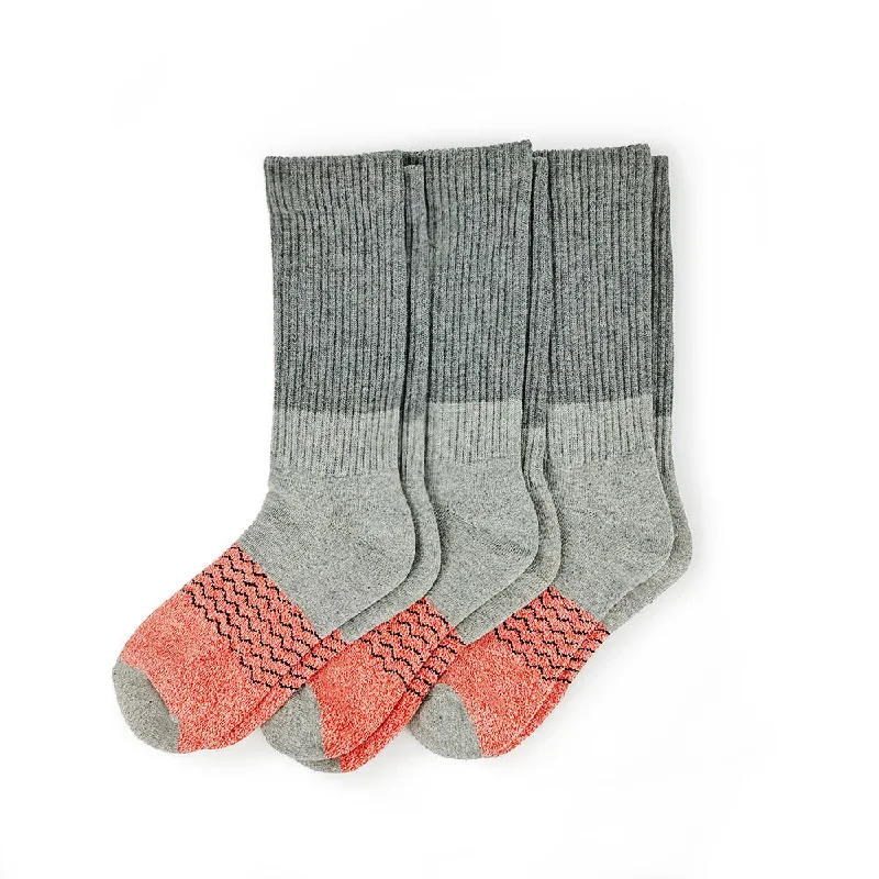 Tri-Block Calf Sock 3-Pack - Gray and Coral Pink