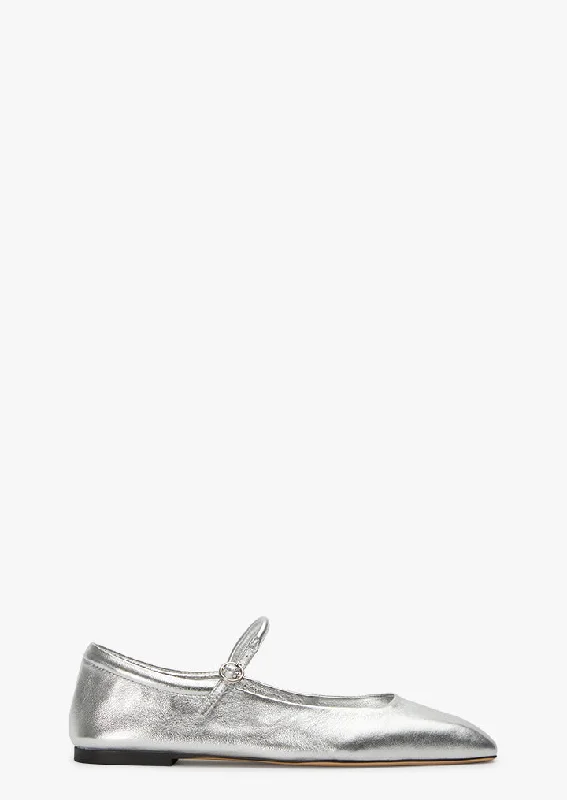 Women's Embroidered Floral Pattern Ballet Flats in White for a Spring - Inspired Outfit Bambi Silver Shimmer Women's Embroidered Floral Pattern Ballet Flats in White for a Spring - Inspired Outfit Bambi Silver Shimmer