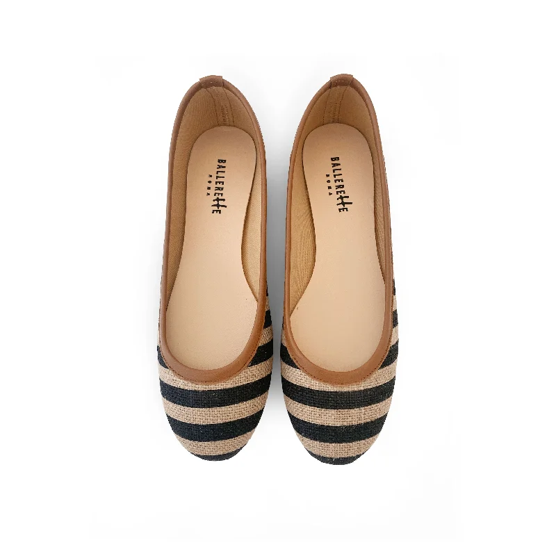 Women's Embroidered Floral Pattern Ballet Flats in White for a Spring - Inspired Outfit Black striped jute ballet flats Women's Embroidered Floral Pattern Ballet Flats in White for a Spring - Inspired Outfit Black striped jute ballet flats