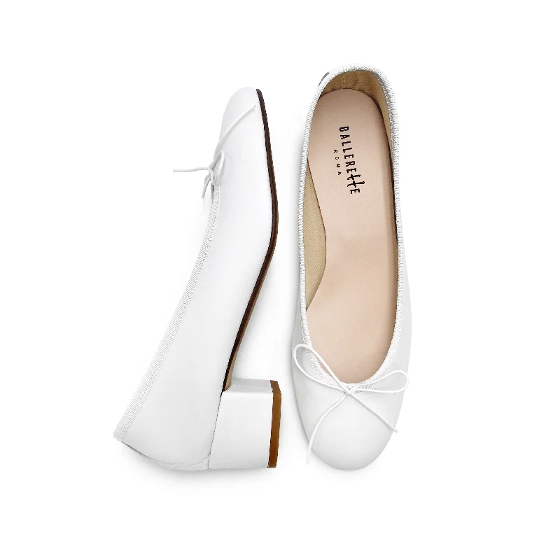 Women's Bow - Embellished Ballet Flats with a Platform Sole in Red for Added Height White leather ballet flats with heel Women's Bow - Embellished Ballet Flats with a Platform Sole in Red for Added Height White leather ballet flats with heel