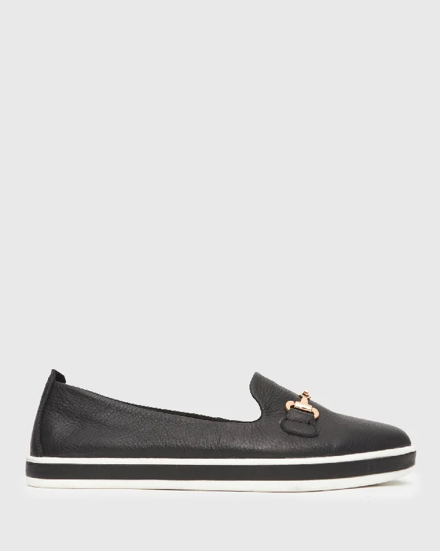 PRE-ORDER GEORGINA Gold Trim Leather Loafers