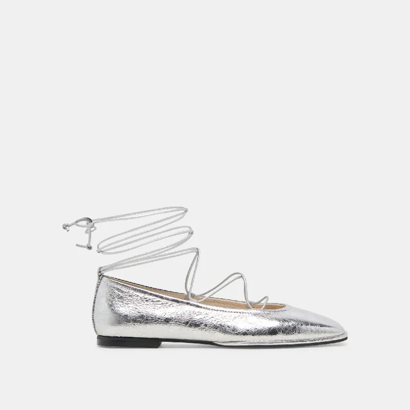 Women's Geometric - Patterned Ballet Flats in Multicolor for a Fashion - Forward Look RYDER BALLET FLATS SILVER DISTRESSED LEATHER