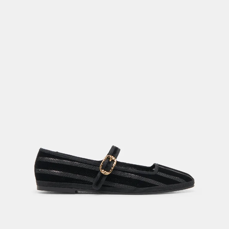 Women's Geometric - Patterned Ballet Flats in Multicolor for a Fashion - Forward Look TAMEKA BALLET FLATS BLACK STRIPE MESH